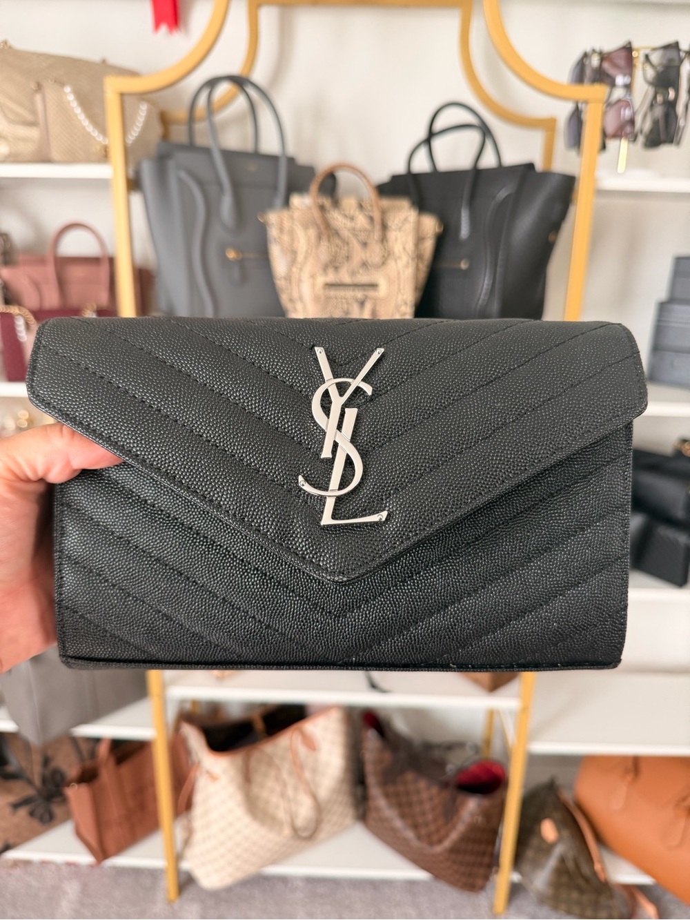 Black Chevron Quilted Envelope Clutch with Silver Chain *Inspo Piece*